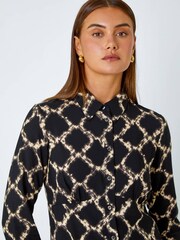 Roman Black Chain Print Midi Shirt Dress - Image 4 of 5