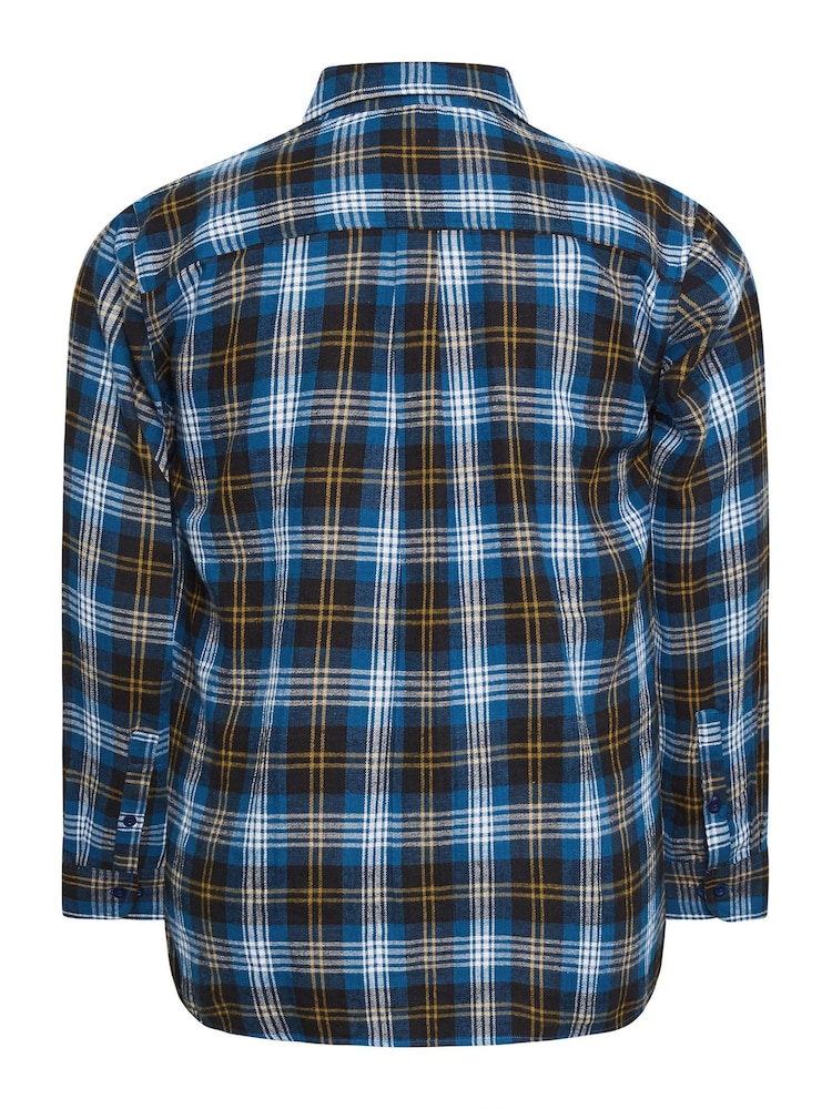 BadRhino Big & Tall Blue Brushed 100% Cotton Check Shirt - Image 4 of 4