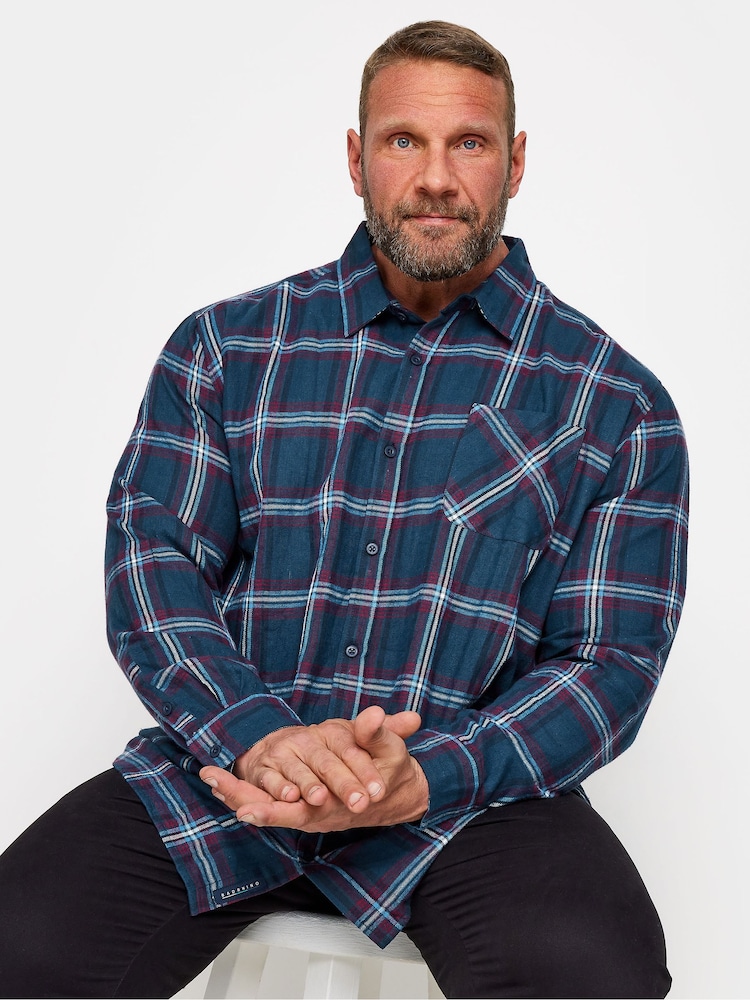 BadRhino Big & Tall Navy Blue Brushed 100% Cotton Check Shirt - Image 1 of 3