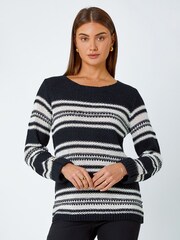 Roman Black Stripe Print Stretch Knit Jumper - Image 1 of 5
