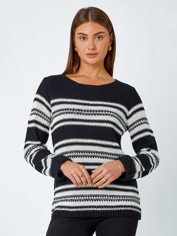 Roman Black Stripe Print Stretch Knit Jumper - Image 1 of 5
