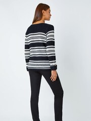 Roman Black Stripe Print Stretch Knit Jumper - Image 3 of 5