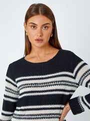 Roman Black Stripe Print Stretch Knit Jumper - Image 4 of 5