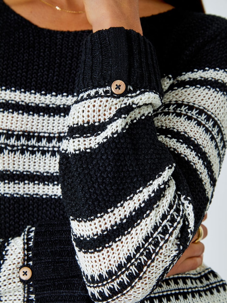 Roman Black Stripe Print Stretch Knit Jumper - Image 5 of 5