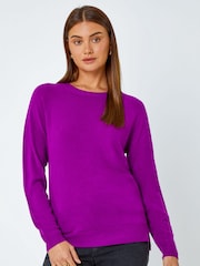 Roman Purple Dark Plain Soft Crew Neck Jumper - Image 1 of 5