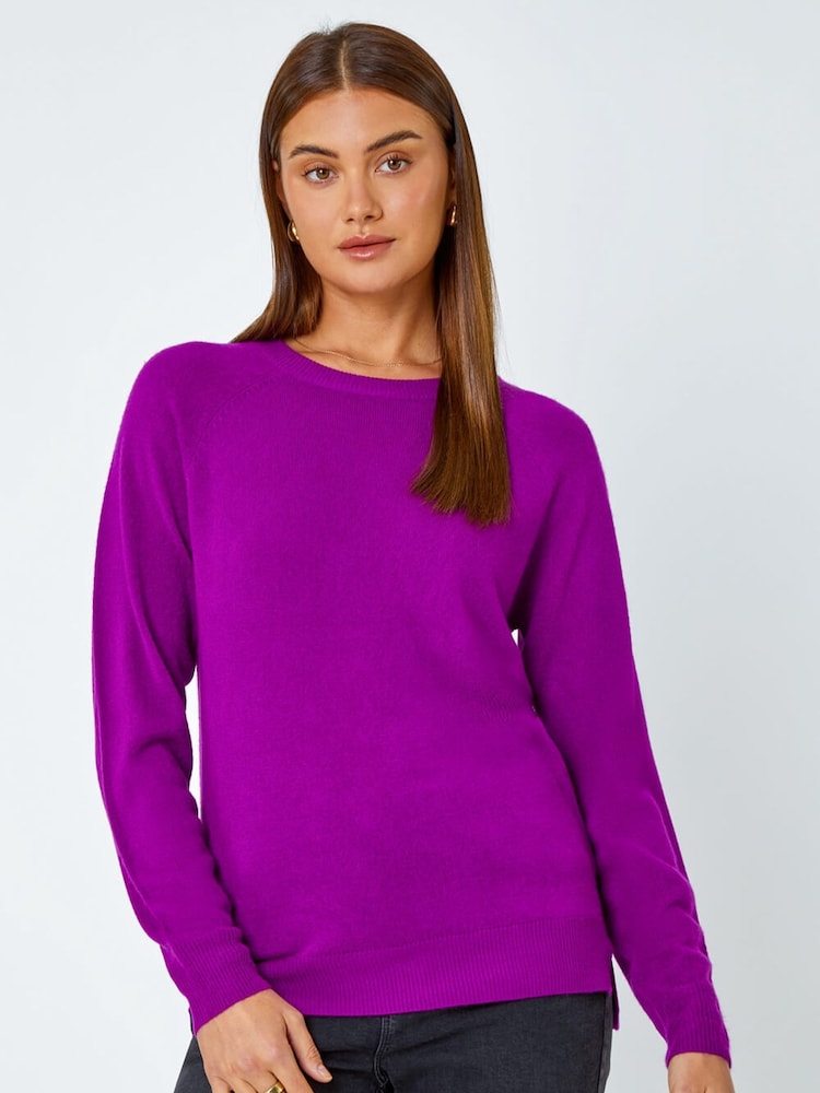 Roman Purple Dark Plain Soft Crew Neck Jumper - Image 1 of 5