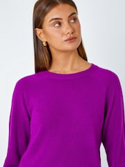 Roman Purple Dark Plain Soft Crew Neck Jumper - Image 4 of 5