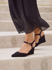 Linzi Black Enhanced Wedge Heeled Court Shoes - Image 1 of 5