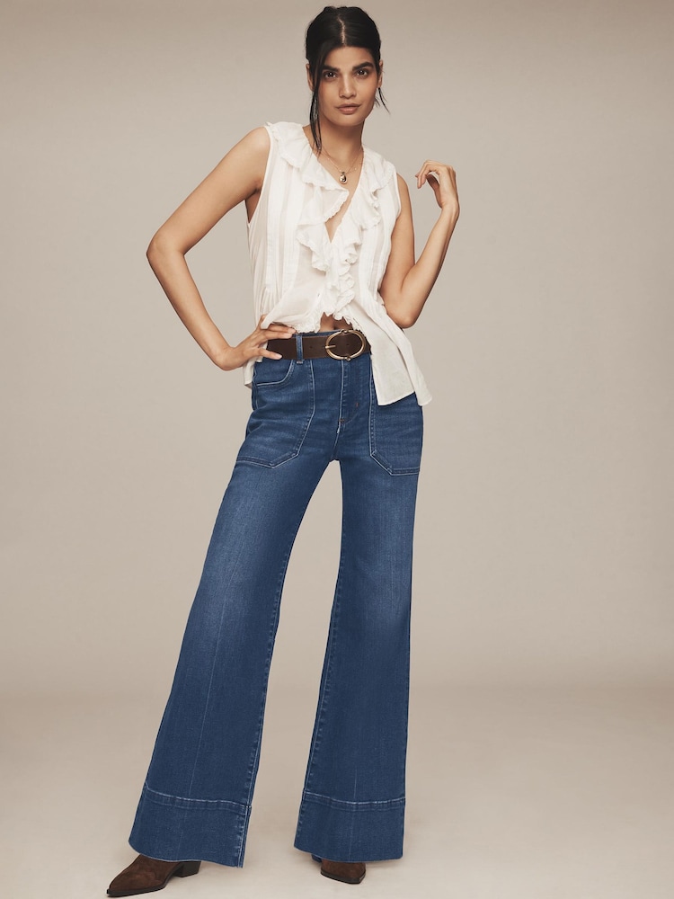 Anthropologie Blue Petite Petite Pilcro The Rylan Relaxed High-Rise Flare Jeans - Image 1 of 5 Anthropologie Blue Petite Petite Pilcro The Rylan Relaxed High-Rise Flare Jeans - Image 1 of 5