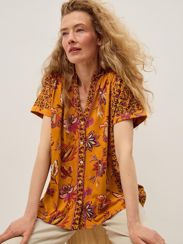 Monsoon Orange Zainab Floral Print Jersey Top - Image 1 of 3 Monsoon Orange Zainab Floral Print Jersey Top - Image 1 of 3