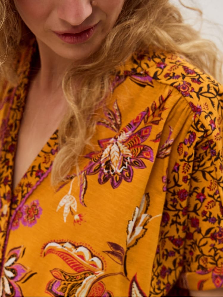 Monsoon Orange Zainab Floral Print Jersey Top - Image 3 of 3 Monsoon Orange Zainab Floral Print Jersey Top - Image 3 of 3