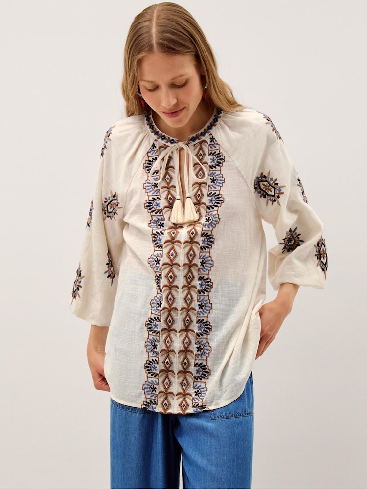 Monsoon Cream Zoey Embroidered Tunic Top - Image 1 of 4 Monsoon Cream Zoey Embroidered Tunic Top - Image 1 of 4