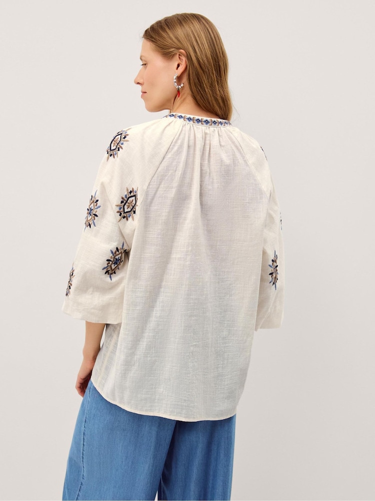 Monsoon Cream Zoey Embroidered Tunic Top - Image 2 of 4 Monsoon Cream Zoey Embroidered Tunic Top - Image 2 of 4