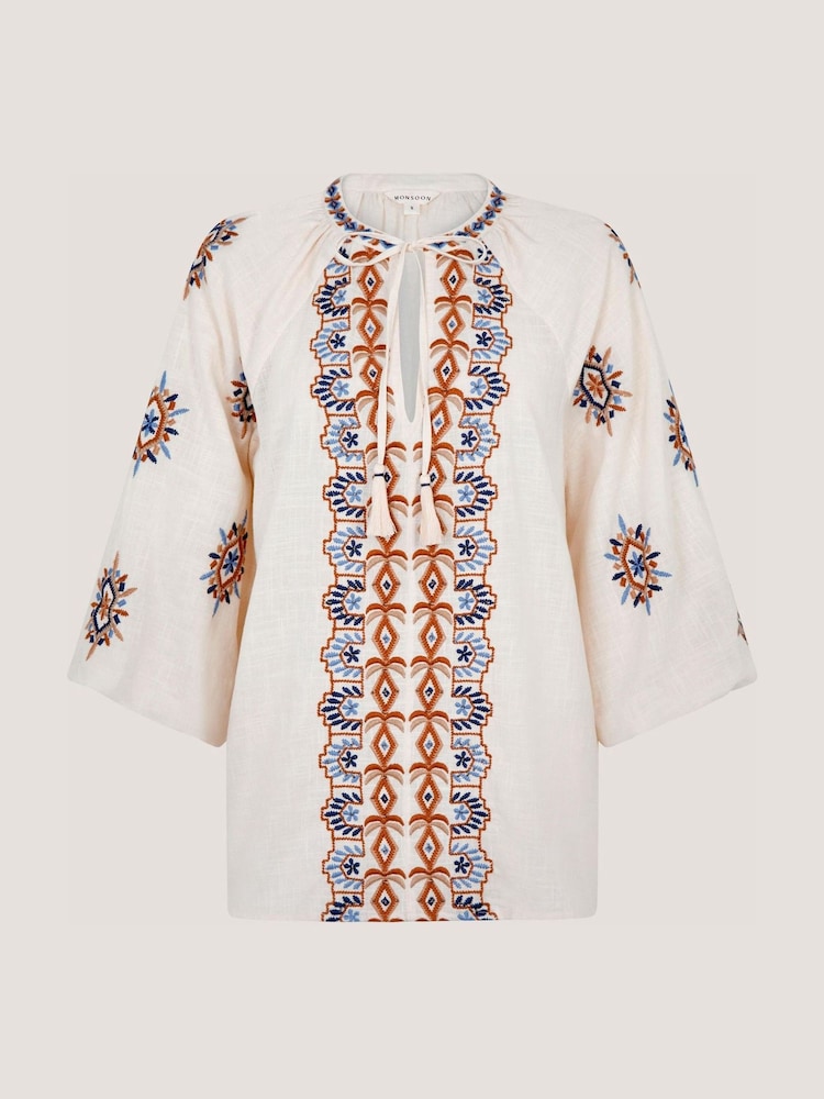 Monsoon Cream Zoey Embroidered Tunic Top - Image 4 of 4 Monsoon Cream Zoey Embroidered Tunic Top - Image 4 of 4