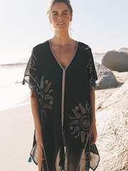 Monsoon Black Pelia Embroidered Tassel Mini Kaftan - Image 1 of 4