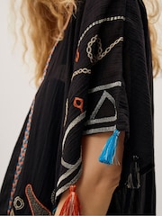 Monsoon Black Pelia Embroidered Tassel Mini Kaftan - Image 3 of 4
