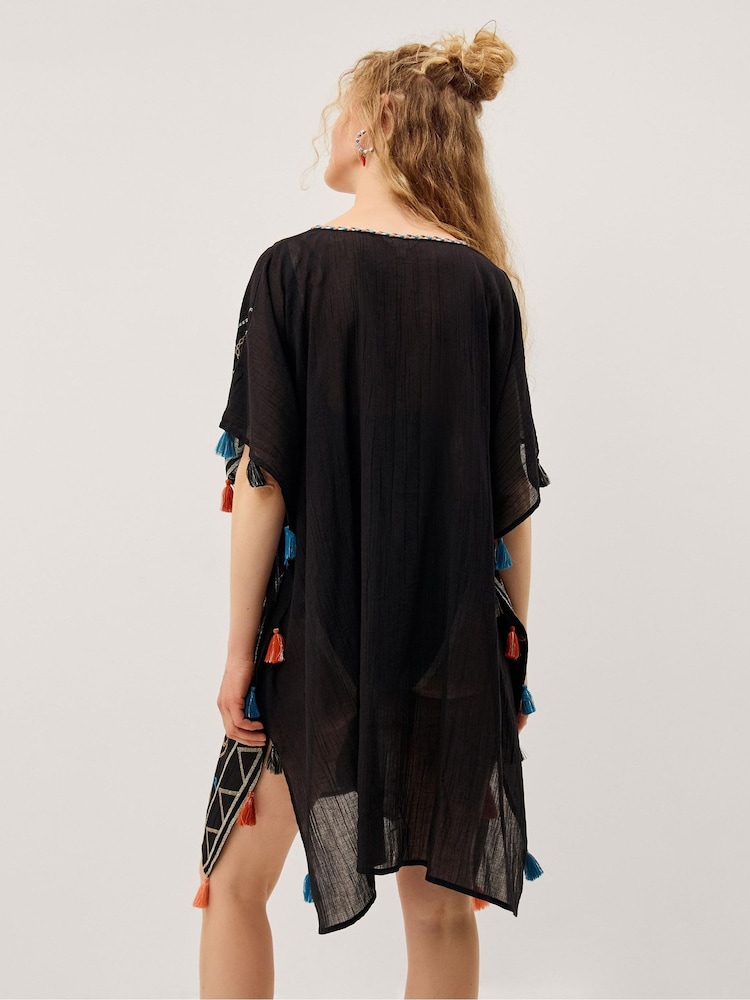 Monsoon Black Pelia Embroidered Tassel Mini Kaftan - Image 4 of 4 Monsoon Black Pelia Embroidered Tassel Mini Kaftan - Image 4 of 4