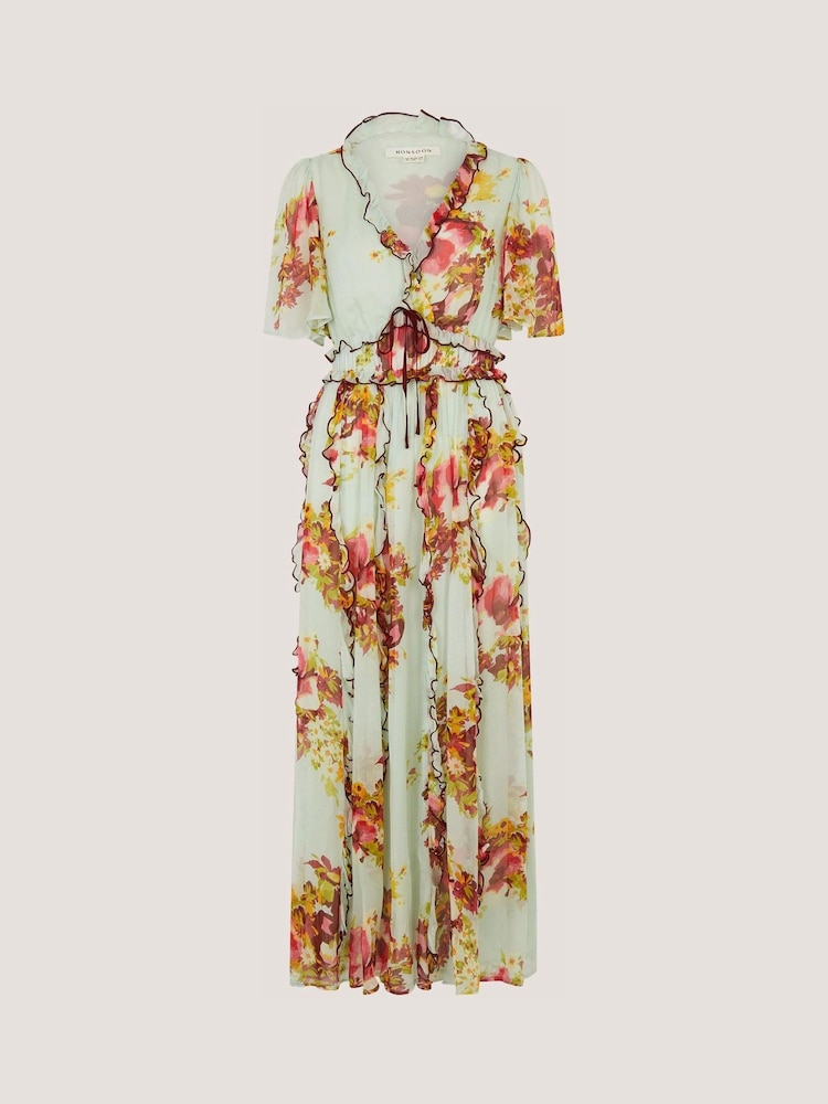 Monsoon Green Perrie Floral Print Frill Maxi Dress - Image 4 of 4 Monsoon Green Perrie Floral Print Frill Maxi Dress - Image 4 of 4