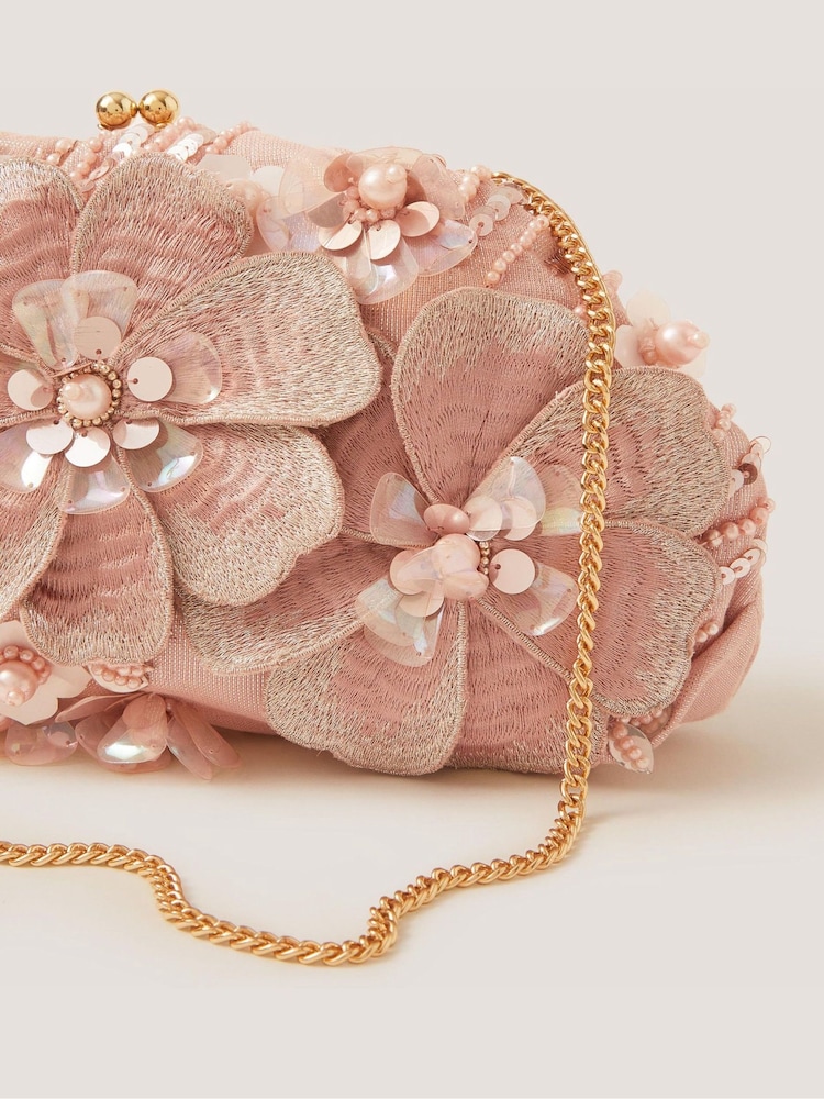 Monsoon Pink Floral Embellished Clutch Bag - Image 2 of 2 Monsoon Pink Floral Embellished Clutch Bag - Image 2 of 2