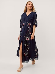 Monsoon Blue Emi Floral Embroidered Maxi Dress - Image 1 of 4