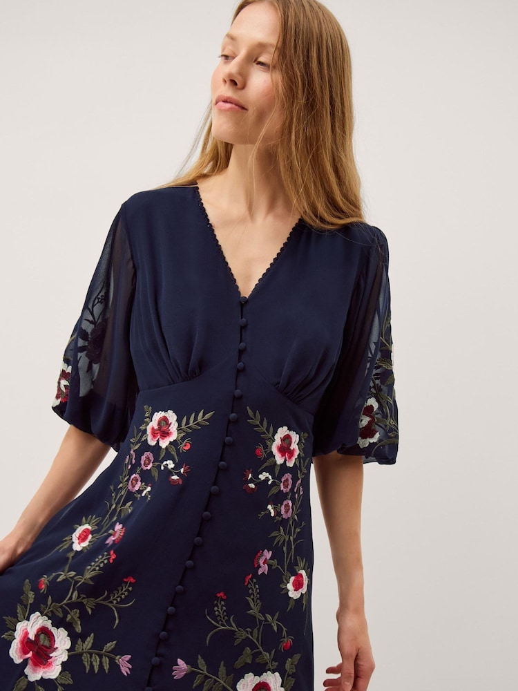 Monsoon Blue Emi Floral Embroidered Maxi Dress - Image 2 of 4 Monsoon Blue Emi Floral Embroidered Maxi Dress - Image 2 of 4
