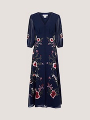 Monsoon Blue Emi Floral Embroidered Maxi Dress - Image 4 of 4