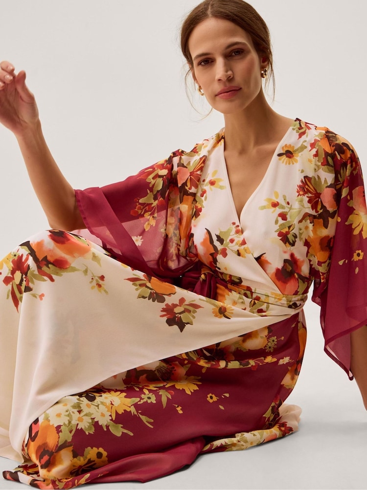 Monsoon Cream Parrie Floral Midi Wrap Dress - Image 1 of 5 Monsoon Cream Parrie Floral Midi Wrap Dress - Image 1 of 5