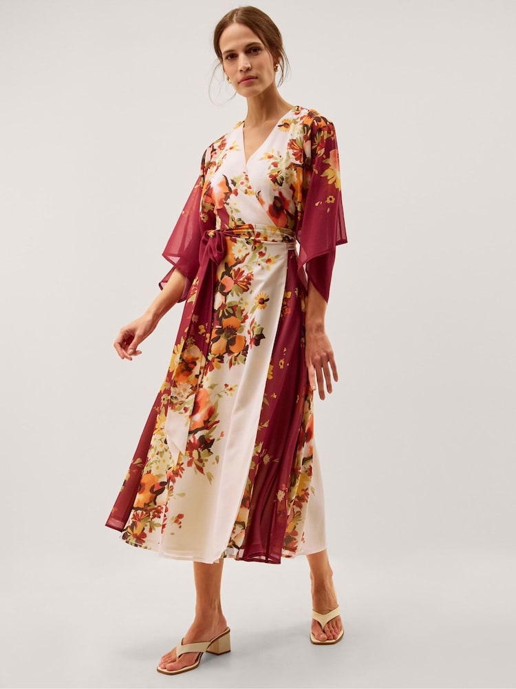 Monsoon Cream Parrie Floral Midi Wrap Dress - Image 2 of 5 Monsoon Cream Parrie Floral Midi Wrap Dress - Image 2 of 5