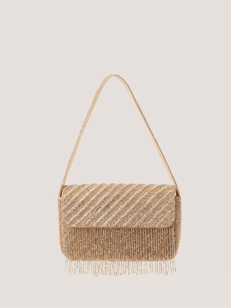 Monsoon Gold Fern Beaded Tassel Shoulder Bag - Image 1 of 1 Monsoon Gold Fern Beaded Tassel Shoulder Bag - Image 1 of 1