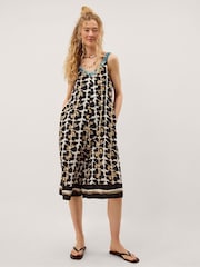 Monsoon Black Leila Woodblock Print Culotte Jumpsuit - Image 1 of 3