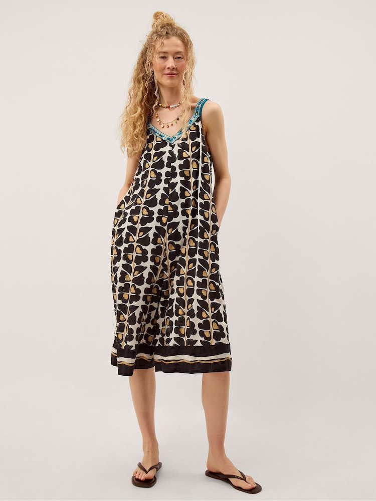 Monsoon Black Leila Woodblock Print Culotte Jumpsuit - Image 1 of 3