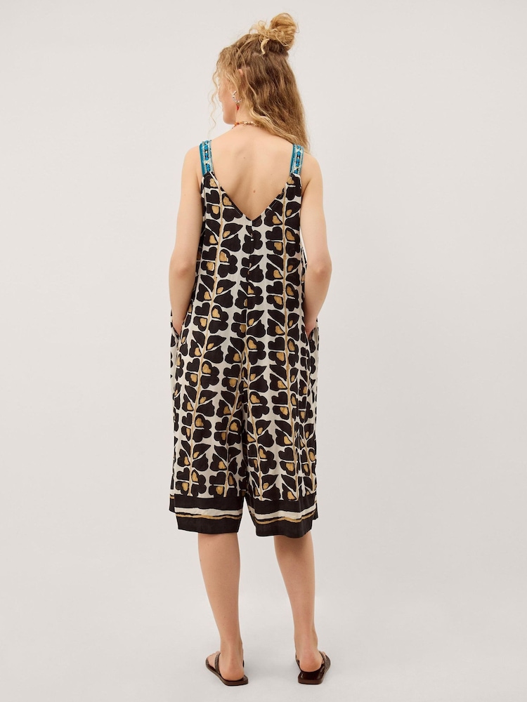Monsoon Black Leila Woodblock Print Culotte Jumpsuit - Image 2 of 3