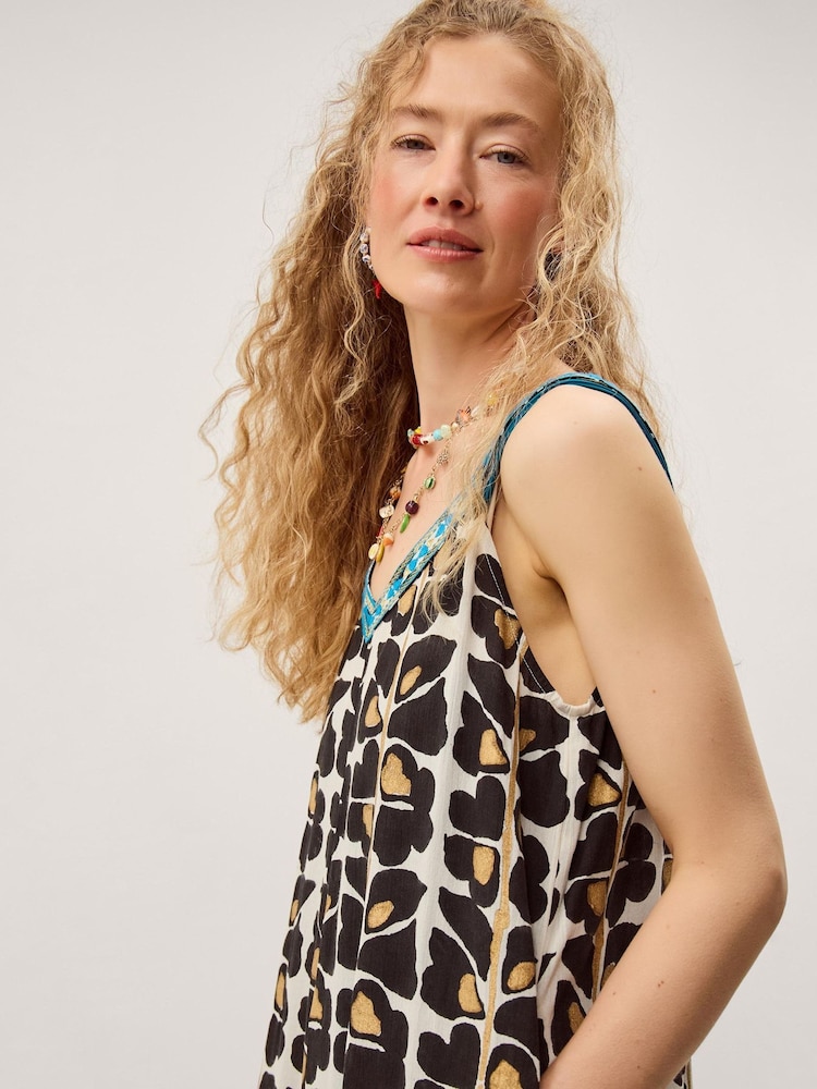 Monsoon Black Leila Woodblock Print Culotte Jumpsuit - Image 3 of 3