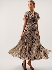 Monsoon Brown Annie Animal Print Midi Dress - Image 2 of 5