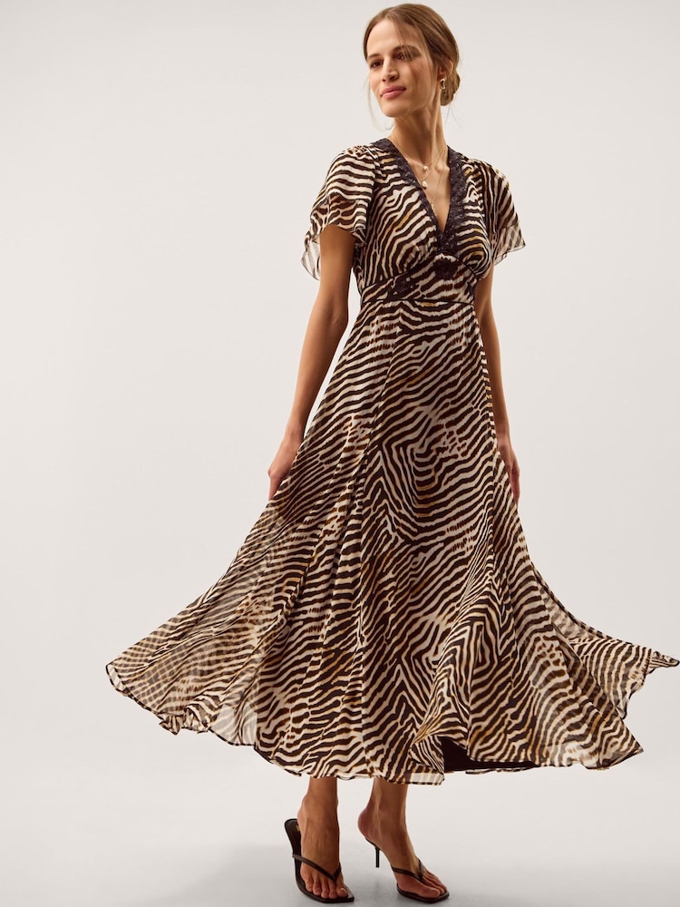 Monsoon Brown Annie Animal Print Midi Dress - Image 2 of 5 Monsoon Brown Annie Animal Print Midi Dress - Image 2 of 5