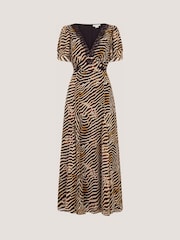 Monsoon Brown Annie Animal Print Midi Dress - Image 5 of 5