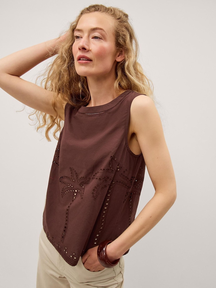 Monsoon Brown Eden Palm Cutwork Tank Top - Image 1 of 3 Monsoon Brown Eden Palm Cutwork Tank Top - Image 1 of 3