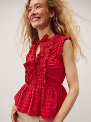 Monsoon Pink Bea Sleeveless Gingham Frill Top - Image 1 of 4