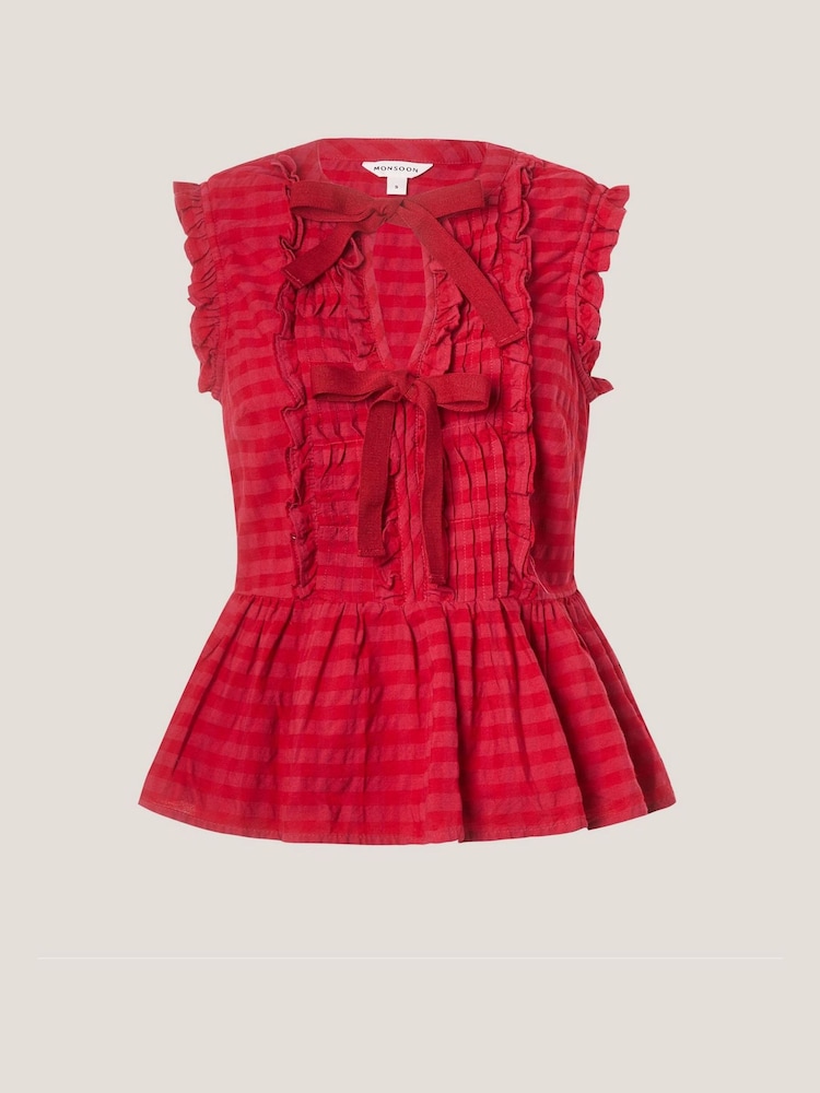 Monsoon Pink Bea Sleeveless Gingham Frill Top - Image 4 of 4 Monsoon Pink Bea Sleeveless Gingham Frill Top - Image 4 of 4