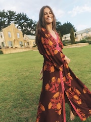 Monsoon Red Koa Long Sleeve Floral Midi Dress - Image 1 of 5
