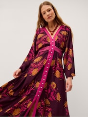 Monsoon Red Koa Long Sleeve Floral Midi Dress - Image 2 of 5