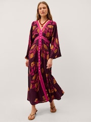 Monsoon Red Koa Long Sleeve Floral Midi Dress - Image 3 of 5