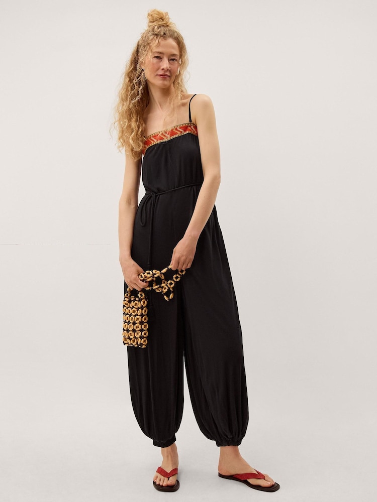 Monsoon Black Matilda Embroidered Balloon Leg Jumpsuit - Image 1 of 3