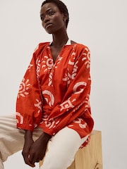 Monsoon Orange Mafalda Sun Print Mini Kaftan - Image 1 of 5