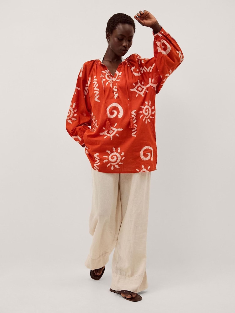 Monsoon Orange Mafalda Sun Print Mini Kaftan - Image 2 of 5
