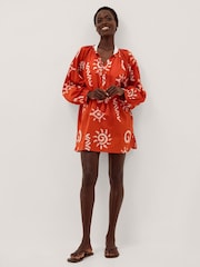 Monsoon Orange Mafalda Sun Print Mini Kaftan - Image 3 of 5