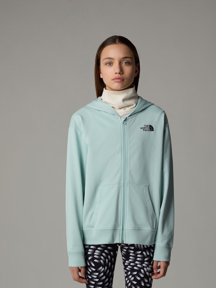 The North Face Green Girls Oversized Full Zip Light 100% Cotton Hoodie - Image 1 of 3