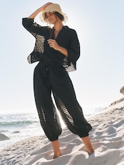 Monsoon Black Nora Textured Cotton Balloon Trousers - Image 1 of 4