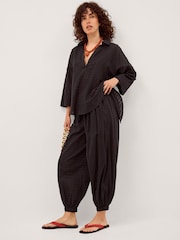 Monsoon Black Nora Textured Cotton Balloon Trousers - Image 3 of 4