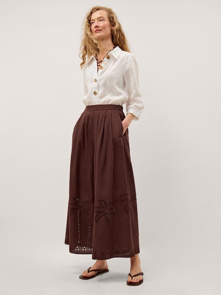 Monsoon Brown Eden Palm Cutwork Wide Leg Trousers - Image 2 of 4 Monsoon Brown Eden Palm Cutwork Wide Leg Trousers - Image 2 of 4